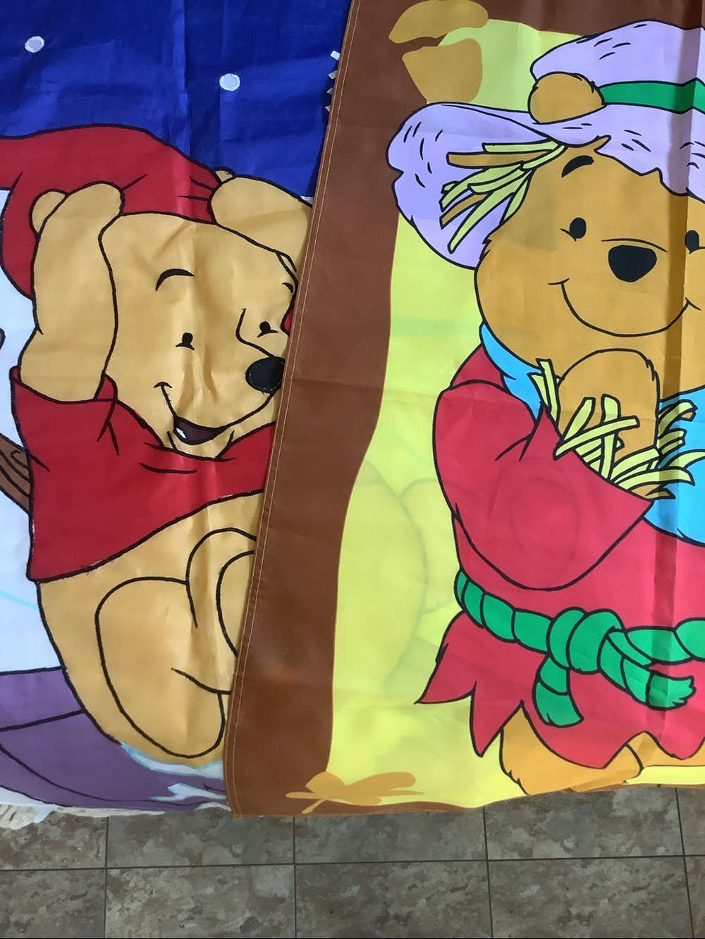 Vintage Set of 2 Disney Winnie the Pooh Bear Outdoor Large Flags